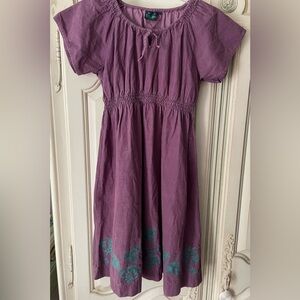 Mini Boden Purple Dress with Teal Embroidered Floral Accents